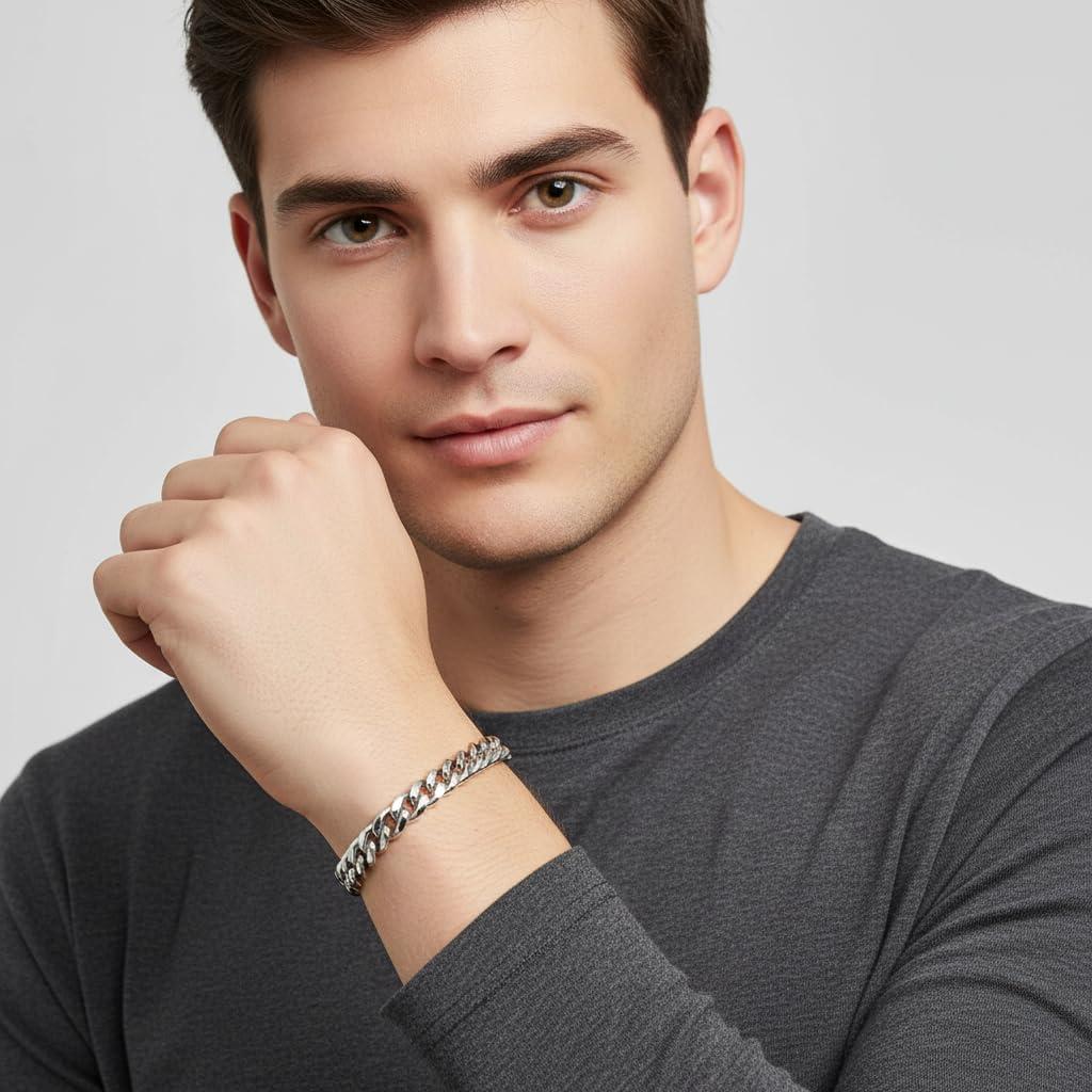 imageNautica Stainless Steel Bracelet for Men 8mm Wide Miami Cuban Chain 8 Inches Long Lobster Clasp