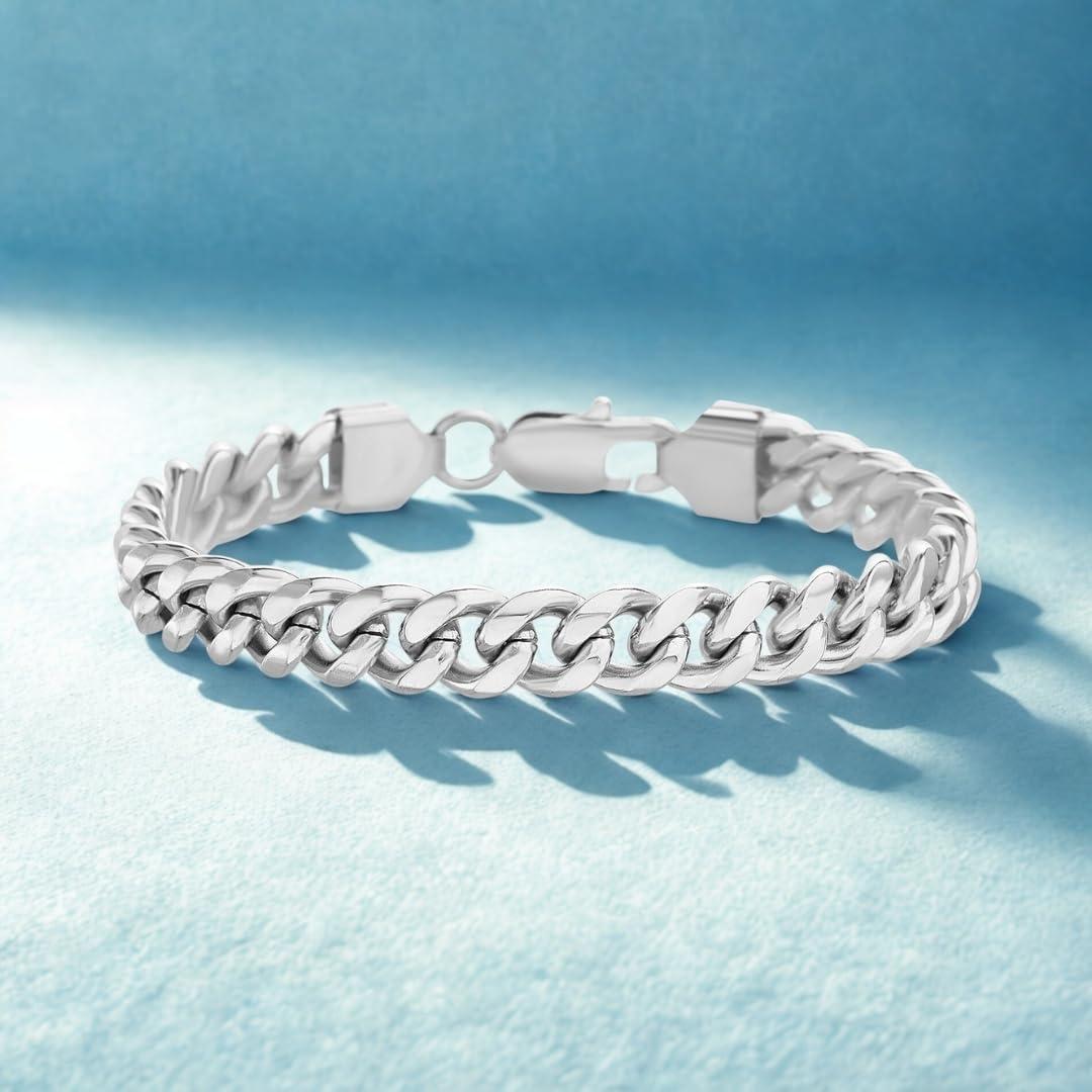 imageNautica Stainless Steel Bracelet for Men 9mm Wide Miami Cuban Link Chain 85 Inches Long Lobster Clasp