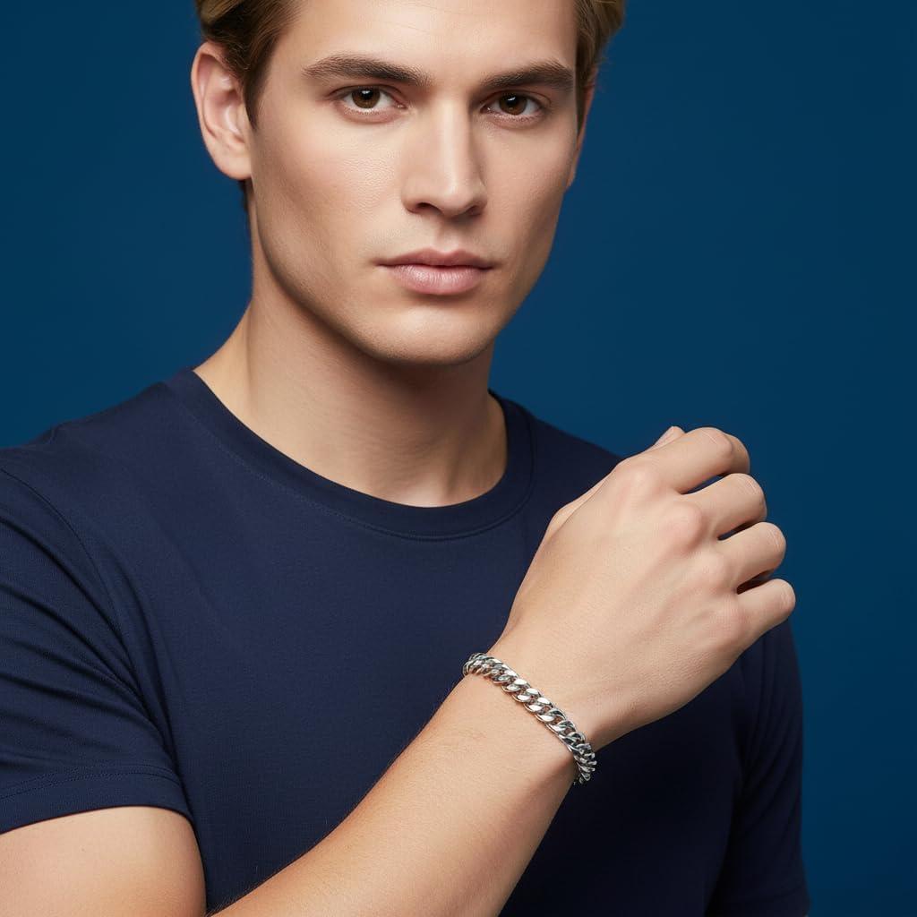 imageNautica Stainless Steel Bracelet for Men 9mm Wide Miami Cuban Link Chain 85 Inches Long Lobster Clasp