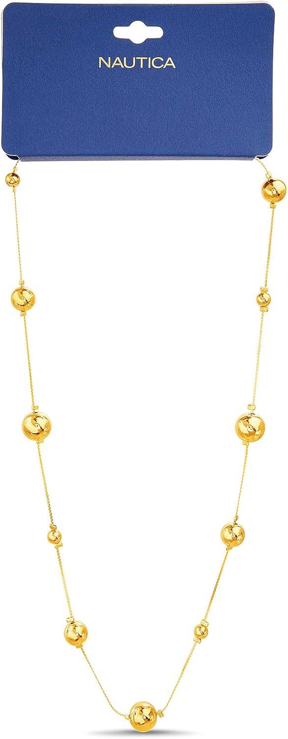 imageNautica Station Bead Necklace for Women 14K Yellow Gold Plated Alloy 25 Inches