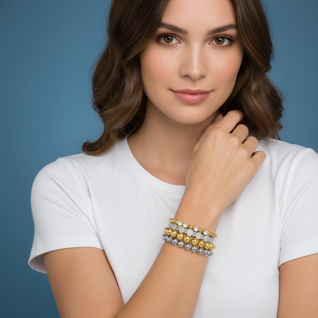 imageNautica Stretch Bead Stacking Bracelet Set for Women Rhodium amp 14K Yellow Gold Plated Alloy