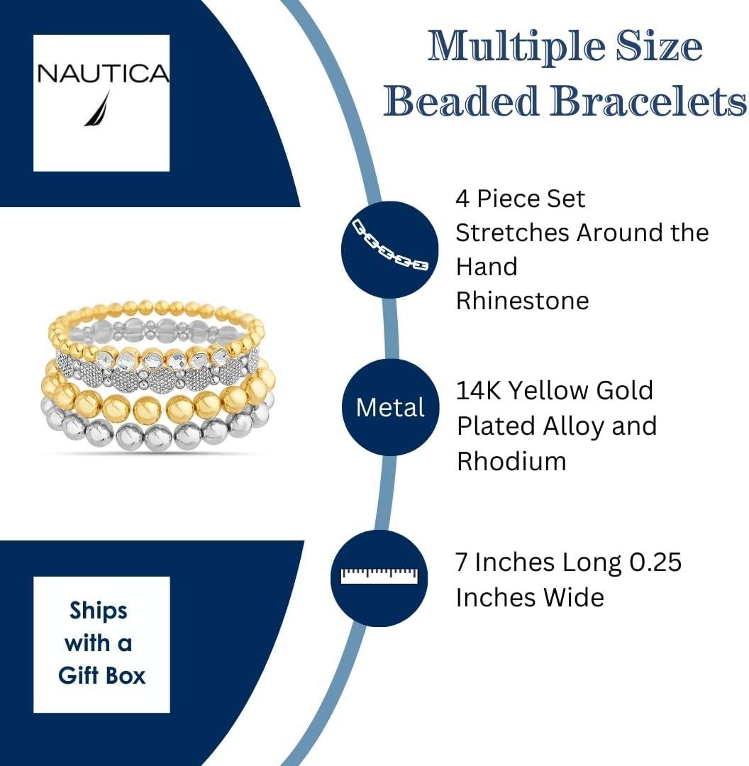 imageNautica Stretch Bead Stacking Bracelet Set for Women Rhodium amp 14K Yellow Gold Plated Alloy