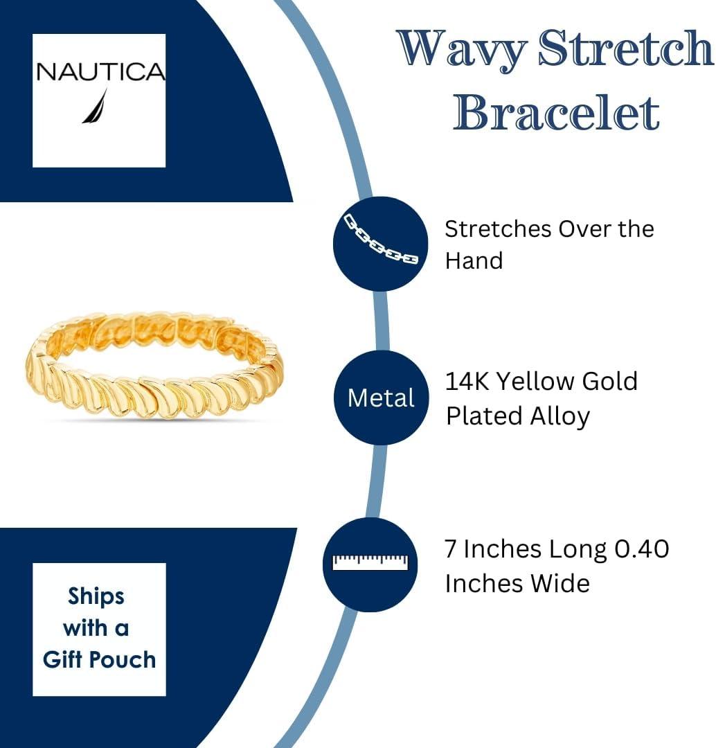 imageNautica Wave Stretch Bracelet for Women 14K Yellow Gold Plated Alloy