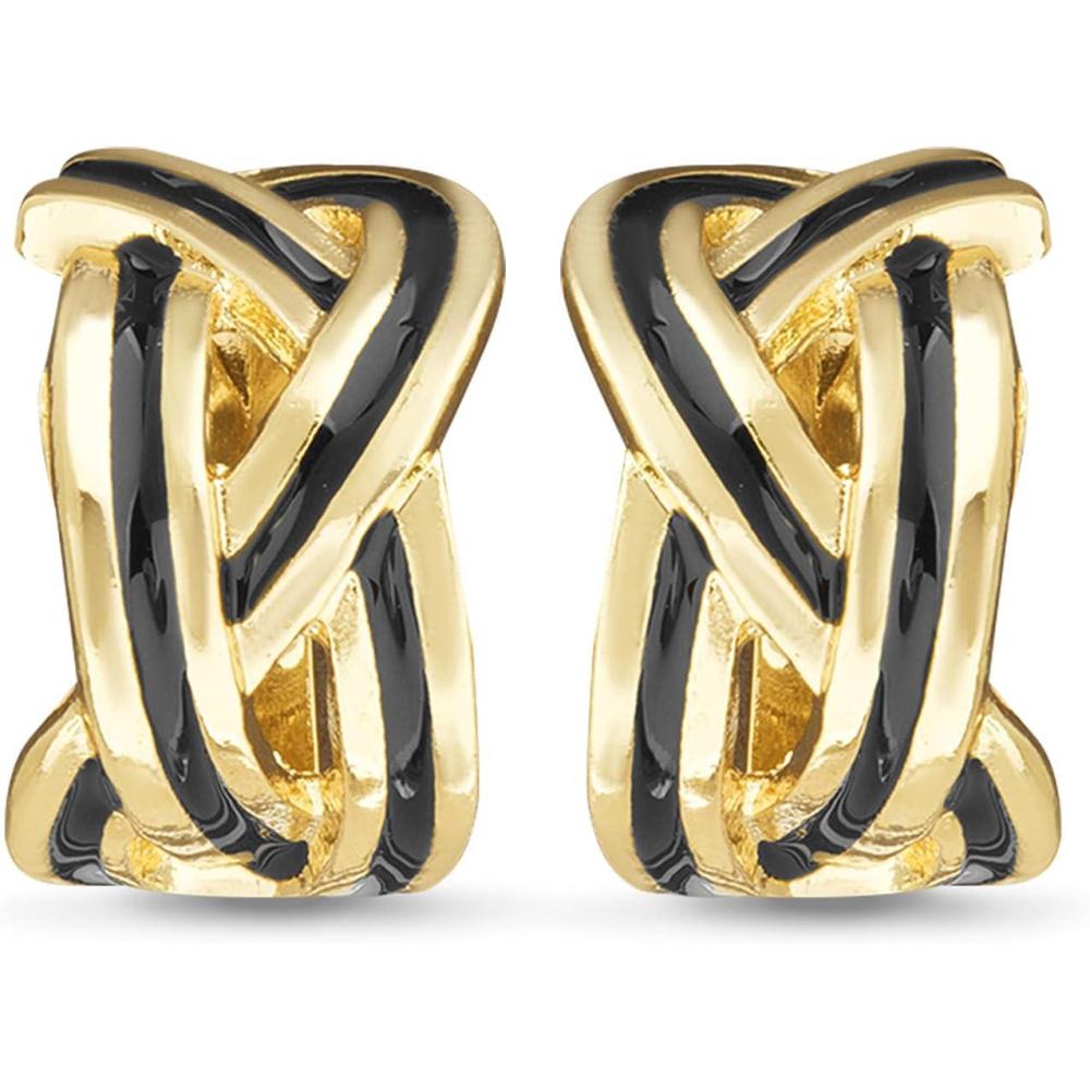 imageNautica Black Braided Clip On Earrings for Women 14K Yellow Gold Plated Alloy