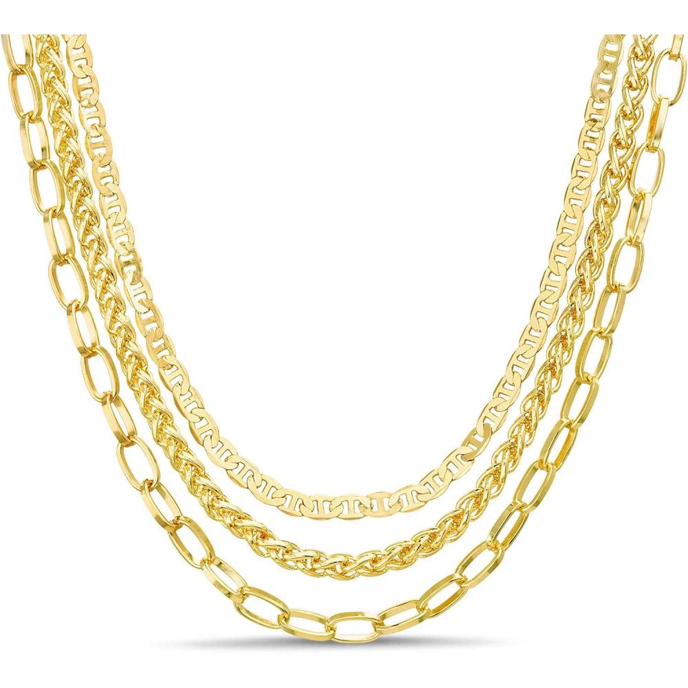 imageNautica Mariner Link Wheat Chain Necklace Set for Women 14K Yellow Gold Plated Alloy 14 20 Inches