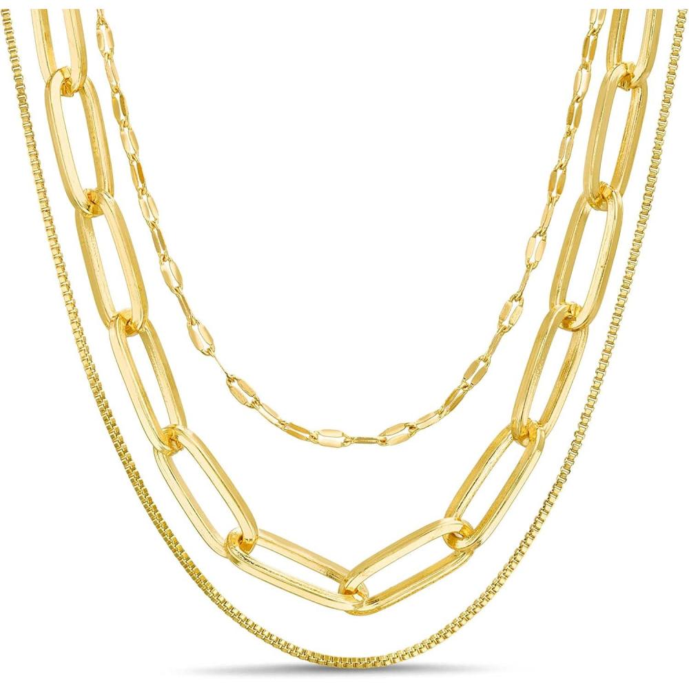 imageNautica Mirror Box Paper Clip Chain Necklace Set for Women 14K Yellow Gold Plated Alloy 1626 Inches