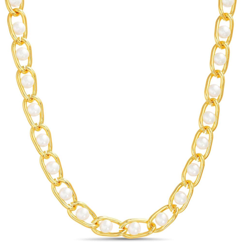 imageNautica Simulated Pearl Chain Necklace for Women 14K Yellow Gold Plated Alloy 175 Inches