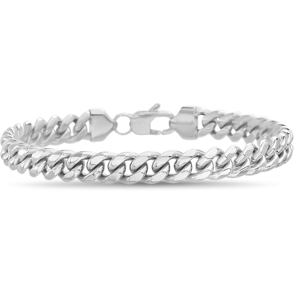 imageNautica Stainless Steel Bracelet for Men 8mm Wide Miami Cuban Chain 8 Inches Long Lobster Clasp
