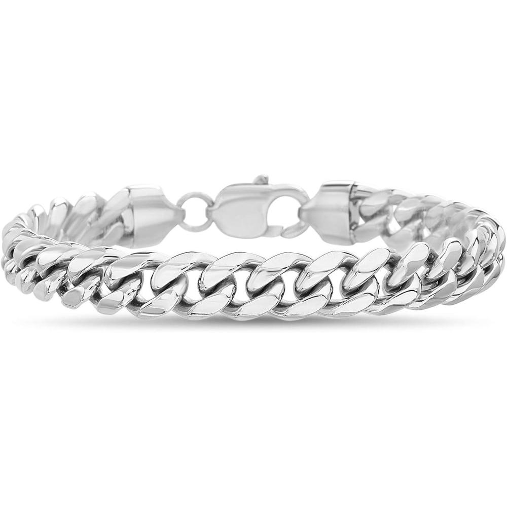 imageNautica Stainless Steel Bracelet for Men 9mm Wide Miami Cuban Link Chain 85 Inches Long Lobster Clasp