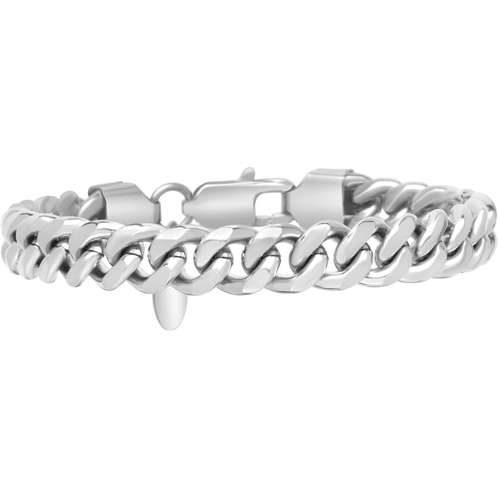 imageNautica Stainless Steel Bracelet for Men Miami Cuban Flat Link Chain Bracelet Lobster Clasp8 MM
