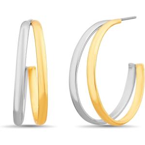 Nautica 30 mm Split Hoop Earrings for Women Rhodium & 14K Yellow Gold Plated Alloy