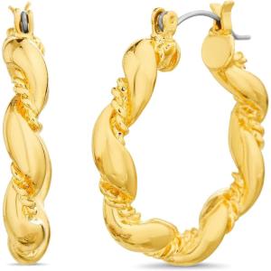 Nautica 30 mm Wavy Hoop Earrings for Women 14K Yellow Gold Plated Alloy
