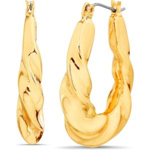 Nautica 33 mm Twisted Oval Hoop Earrings for Women 14K Yellow Gold Plated Alloy