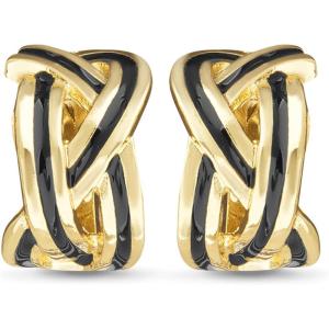 Nautica Black Braided Clip On Earrings for Women 14K Yellow Gold Plated Alloy