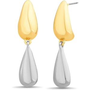 Nautica Double Teardrop Dangle Earrings for Women Rhodium & 14K Yellow Gold Plated Alloy