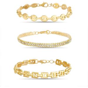 Nautica Fancy Link Rhinestone Bracelet Set for Women 14K Yellow Gold Plated Alloy