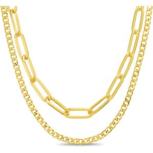 Nautica Link Curb Chain Necklace Set for Women 14K Yellow Gold Plated Alloy 16 – 20 Inches