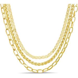 Nautica Mariner Link Wheat Chain Necklace Set for Women 14K Yellow Gold Plated Alloy 14 – 20 Inches