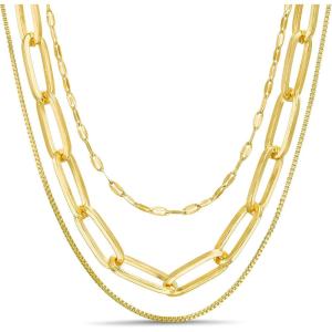Nautica Mirror Box Paper Clip Chain Necklace Set for Women 14K Yellow Gold Plated Alloy 16-26 Inches