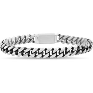 Nautica Oxidized Stainless Steel Bracelet for Men 8mm Wide Curb Chain 8.75 Inches Long Box Clasp