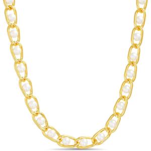 Nautica Simulated Pearl Chain Necklace for Women 14K Yellow Gold Plated Alloy 17.5 Inches