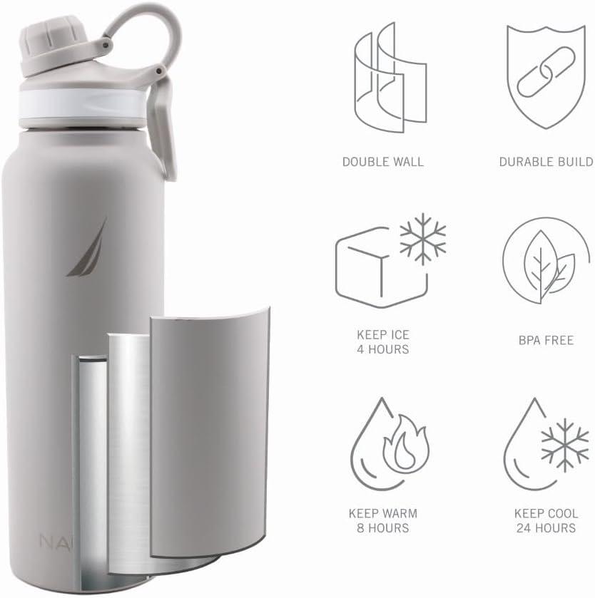 imageNAUTICA Double Wall Stainless Steel Tumbler With ScrewOn Cap 40 oz Cold And Hot Drink GreyGray