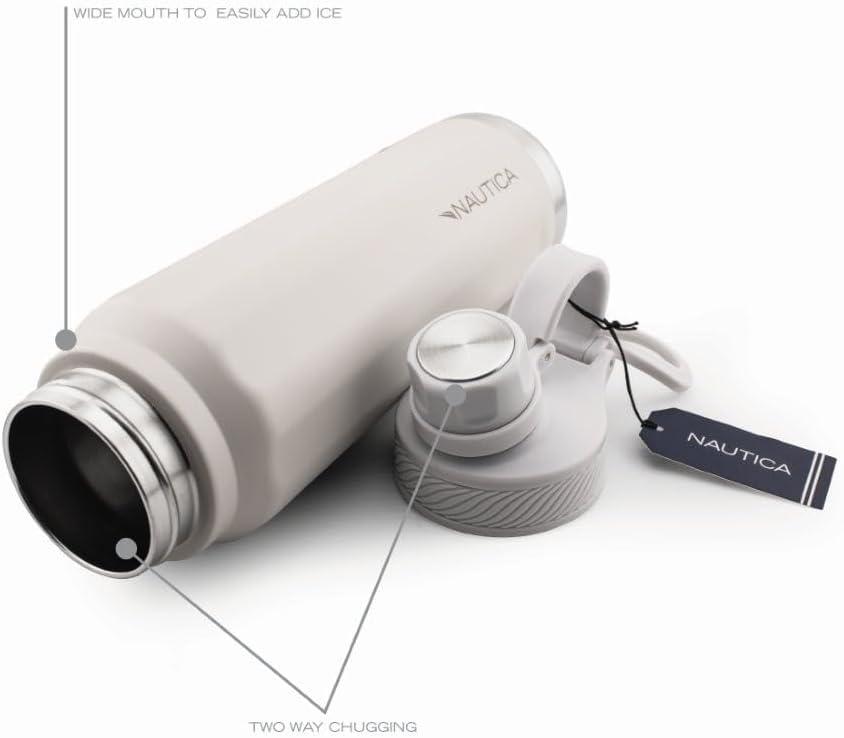 imageNautica 25 oz hydration flask DoubleWall Vacuum Insulated Water Bottle Leak Proof amp BPA Free Iridescent CreamLIGHT GREY
