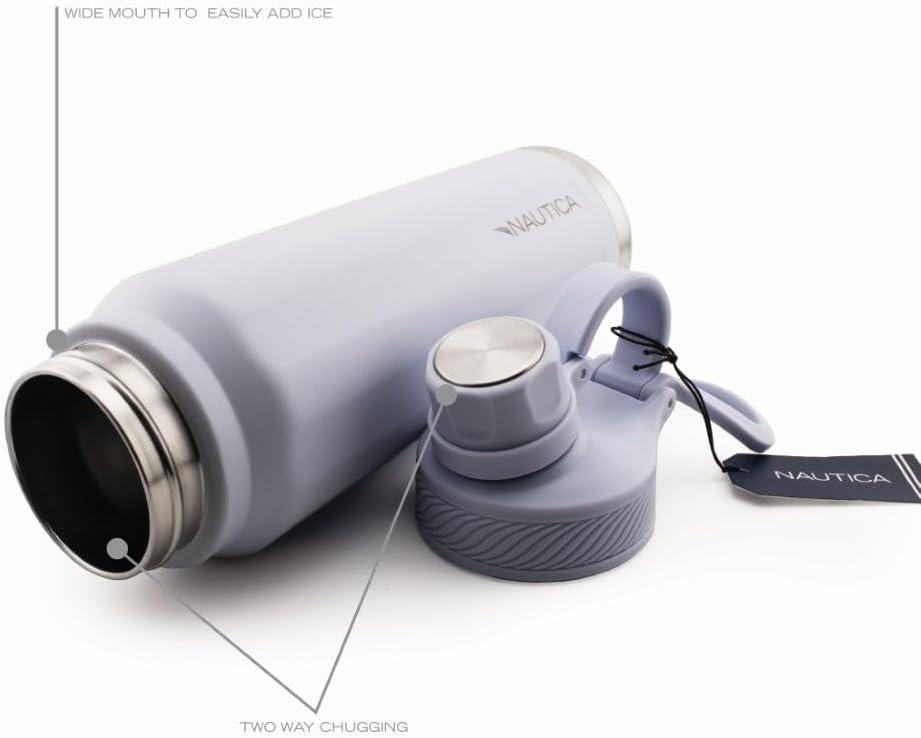 imageNautica 25 oz hydration flask DoubleWall Vacuum Insulated Water Bottle Leak Proof amp BPA Free Iridescent CreamLight Blue