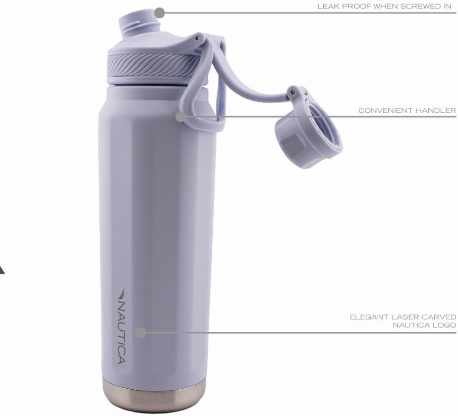 imageNautica 25 oz hydration flask DoubleWall Vacuum Insulated Water Bottle Leak Proof amp BPA Free Iridescent CreamLight Blue