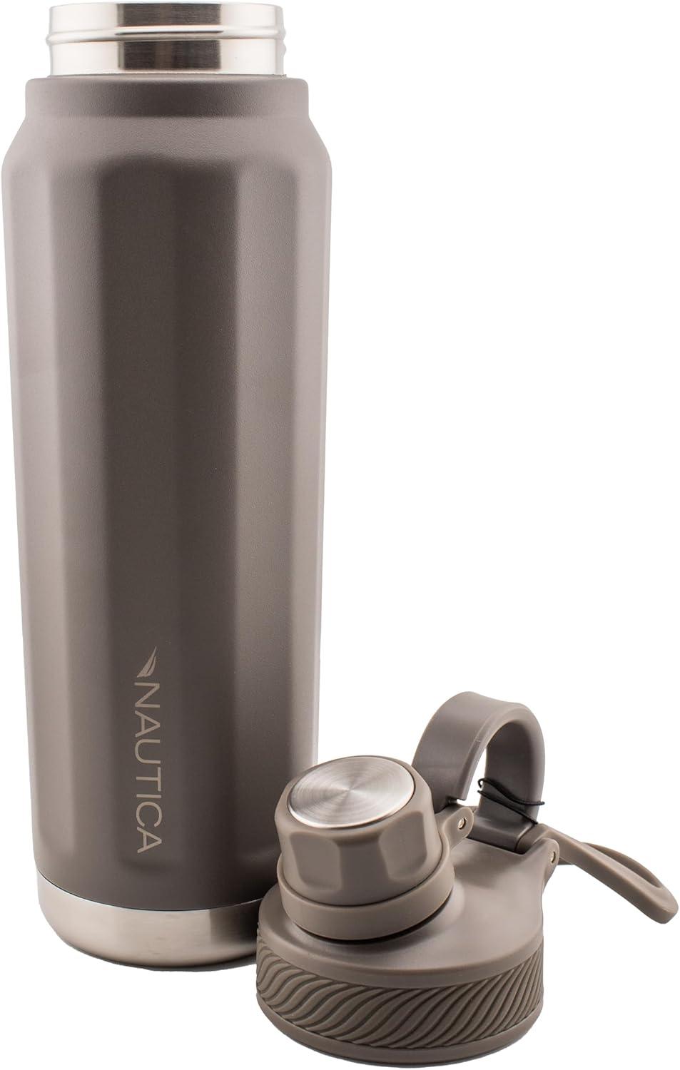 imageNautica 25 oz hydration flask DoubleWall Vacuum Insulated Water Bottle Leak Proof amp BPA Free Iridescent CreamMED GREY