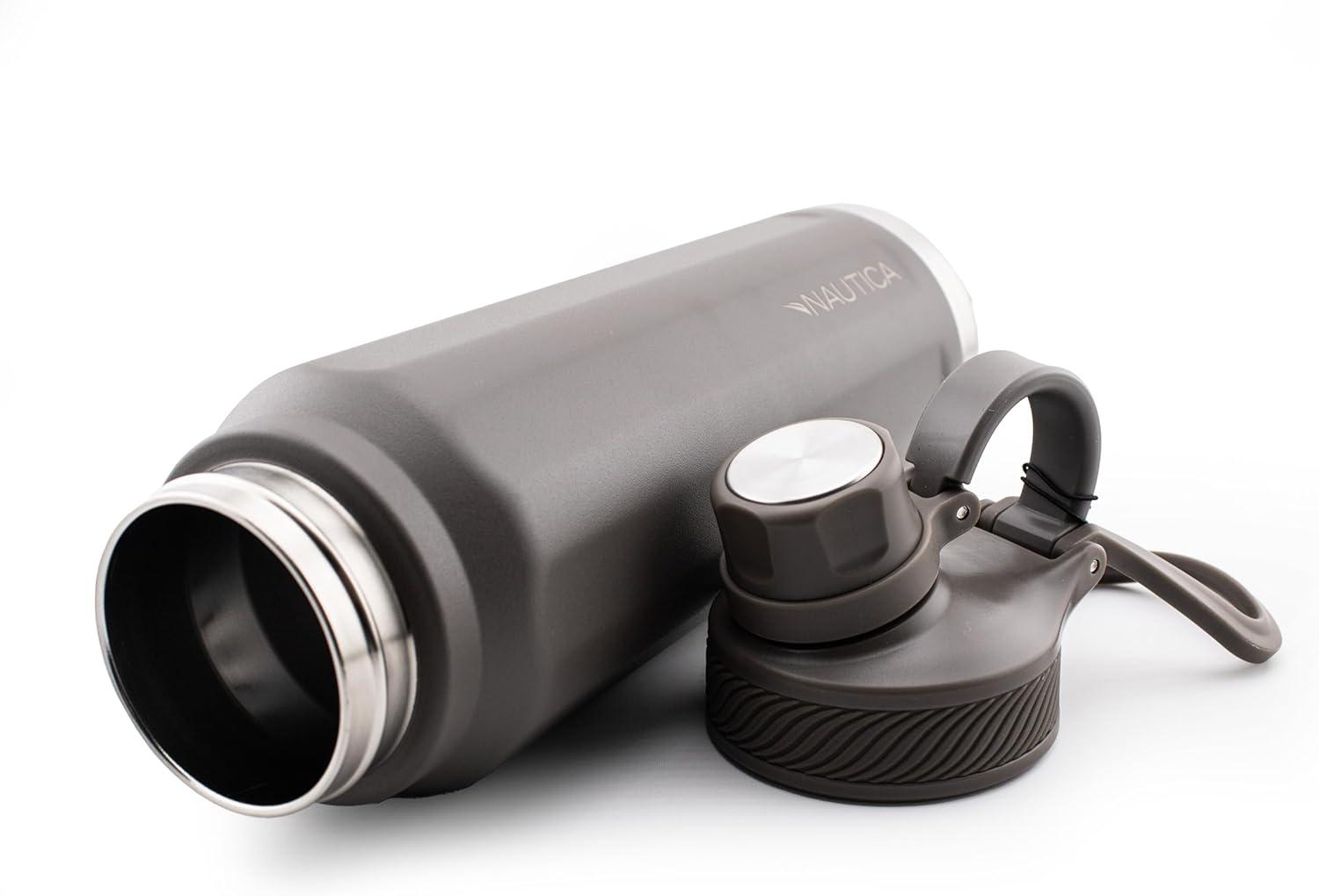 imageNautica 25 oz hydration flask DoubleWall Vacuum Insulated Water Bottle Leak Proof amp BPA Free Iridescent CreamMED GREY