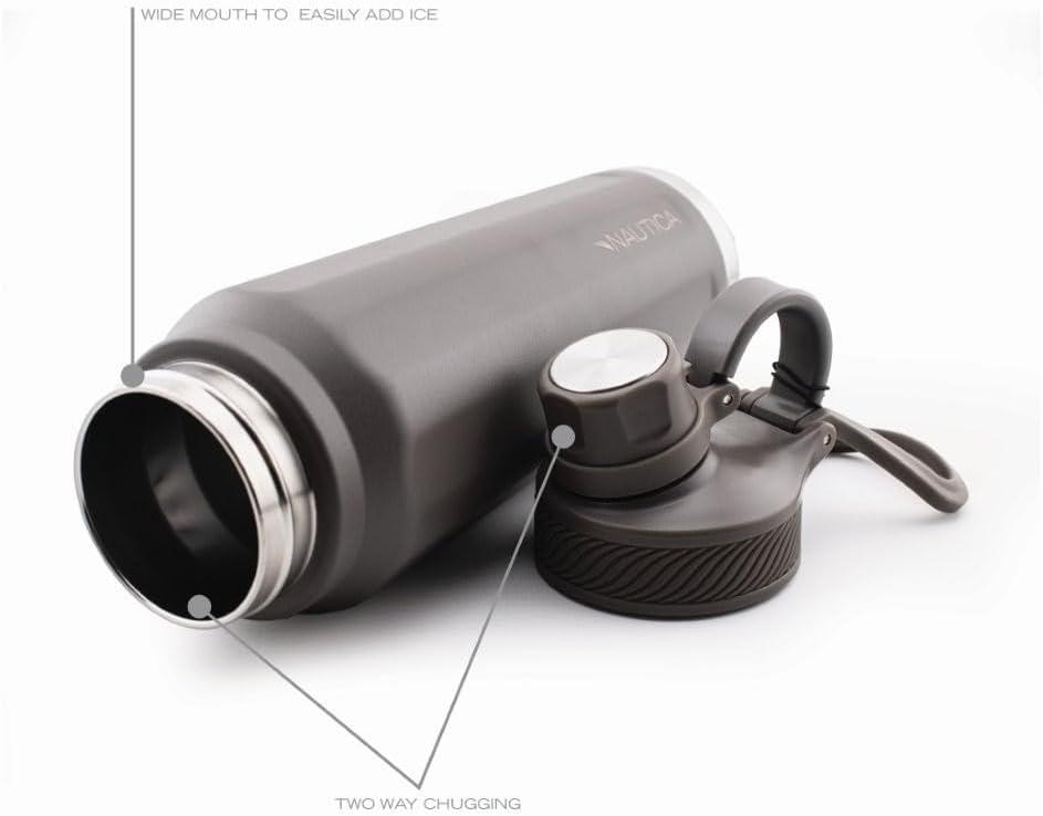 imageNautica 25 oz hydration flask DoubleWall Vacuum Insulated Water Bottle Leak Proof amp BPA Free Iridescent CreamMED GREY