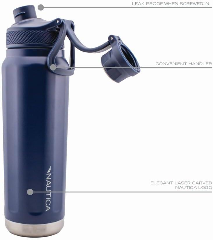 imageNautica 25 oz hydration flask DoubleWall Vacuum Insulated Water Bottle Leak Proof amp BPA Free Iridescent CreamNavy