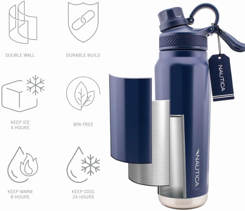 imageNautica 25 oz hydration flask DoubleWall Vacuum Insulated Water Bottle Leak Proof amp BPA Free Iridescent CreamNavy