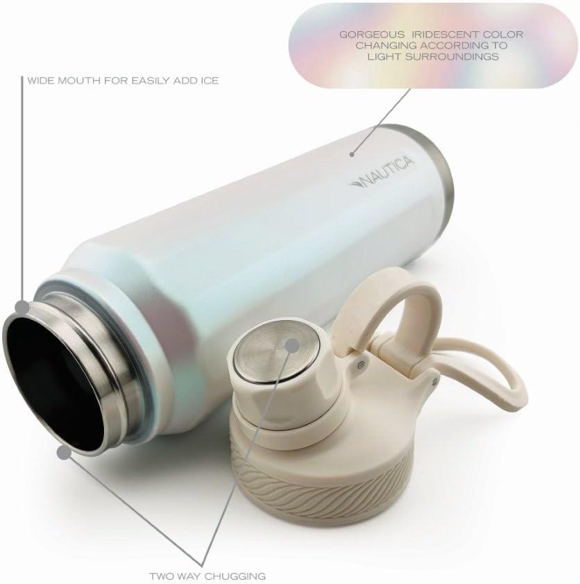 imageNautica 25 oz hydration flask DoubleWall Vacuum Insulated bottle Leak Proof amp BPA Free LIGHT GREYIridescent Cream