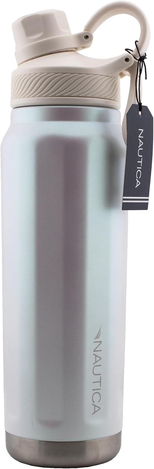 imageNautica 25 oz hydration flask DoubleWall Vacuum Insulated bottle Leak Proof amp BPA Free LIGHT GREYIridescent Cream