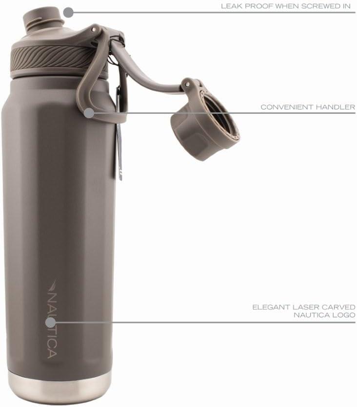 imageNautica 25 oz hydration flask DoubleWall Vacuum Insulated bottle Leak Proof amp BPA Free LIGHT GREYMED GREY
