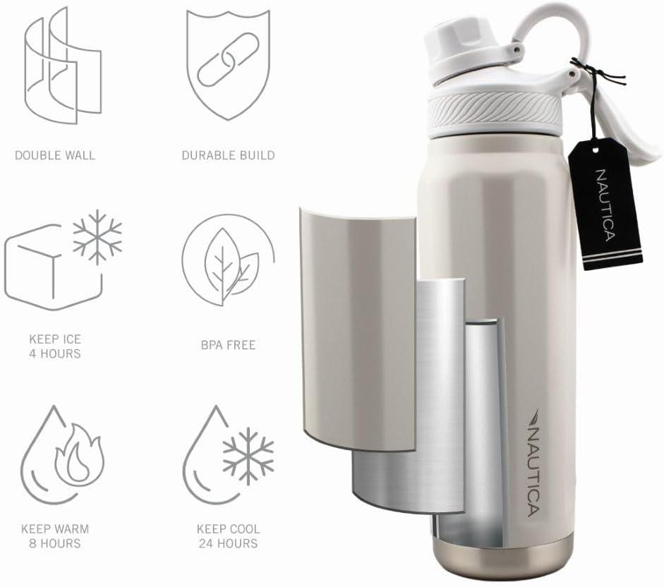 imageNautica 25 oz hydration flask DoubleWall Vacuum Insulated bottle Leak Proof amp BPA Free NAVYLIGHT GREY