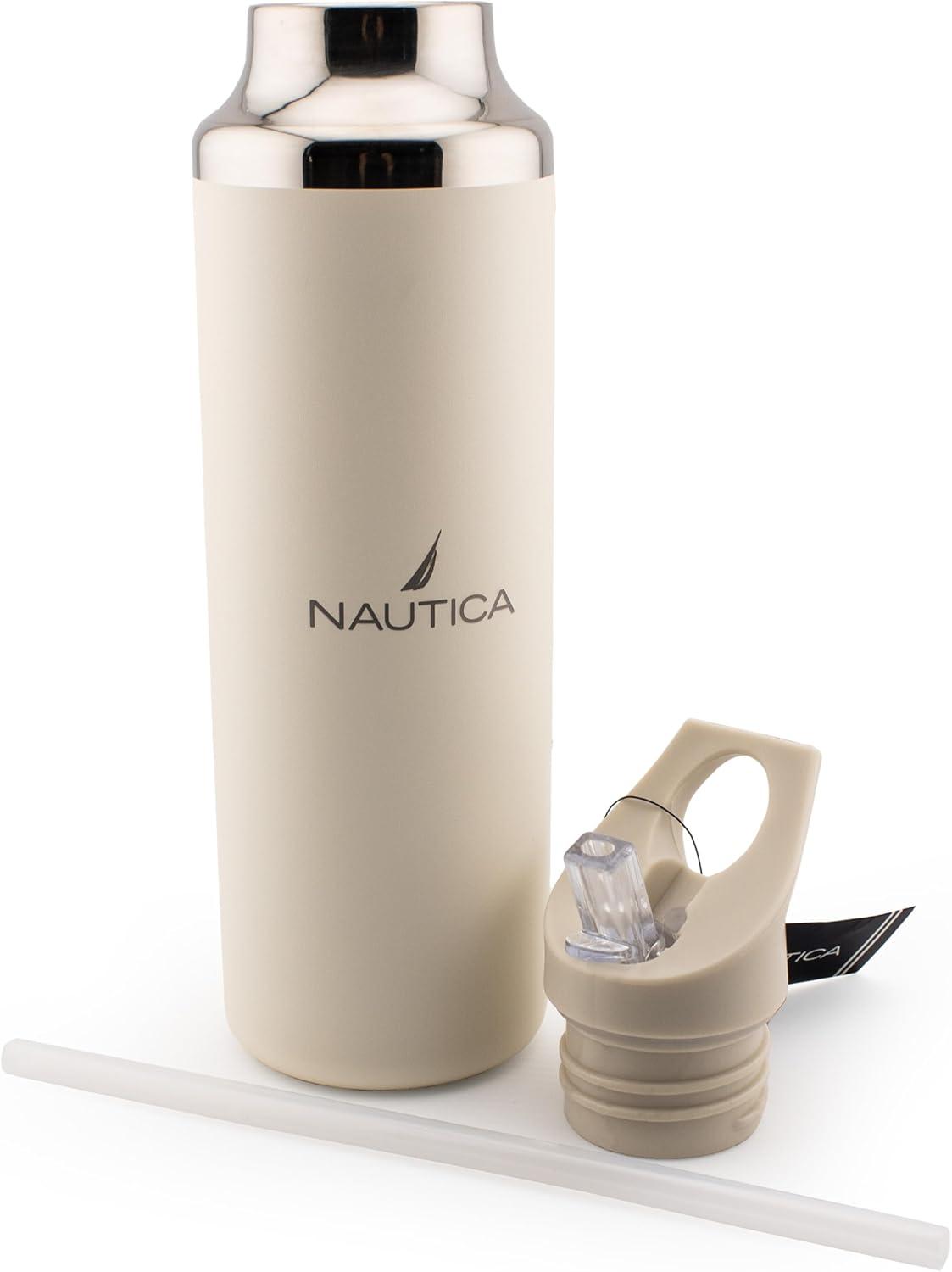 imageNautica Insulated 21oz Sleek Stainless Steel Water Bottle with Flip Lid Straw Leakproof BPAFree Wide Mouth Keeps Drinks Hot or Cold Sports Bottle Ideal for Gym Hiking and Travel BLACKTaupe