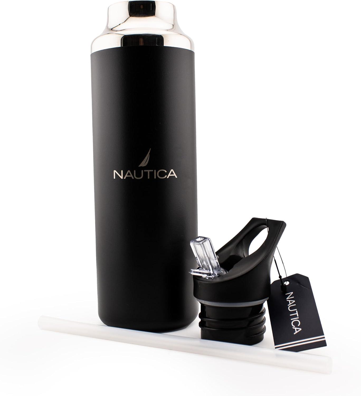 imageNautica Insulated 21oz Sleek Stainless Steel Water Bottle with Flip Lid Straw Leakproof BPAFree Wide Mouth Keeps Drinks Hot or Cold Sports Bottle Ideal for Gym Hiking and Travel BLACKBlack