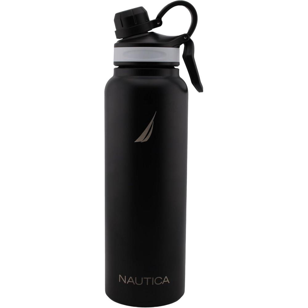 imageNAUTICA Double Wall Stainless Steel Tumbler With ScrewOn Cap 40 oz Cold And Hot Drink GreyBlack