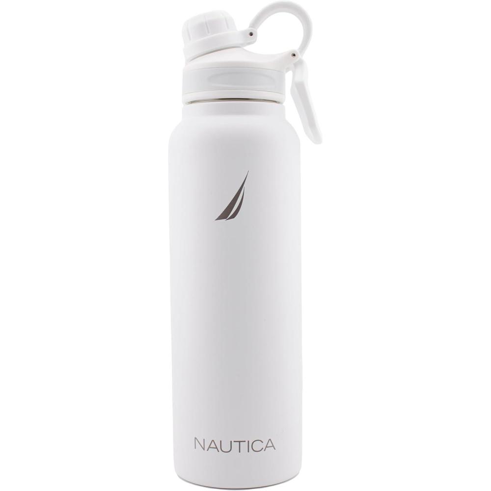 imageNAUTICA Double Wall Stainless Steel Tumbler With ScrewOn Cap 40 oz Cold And Hot Drink GreyWhite