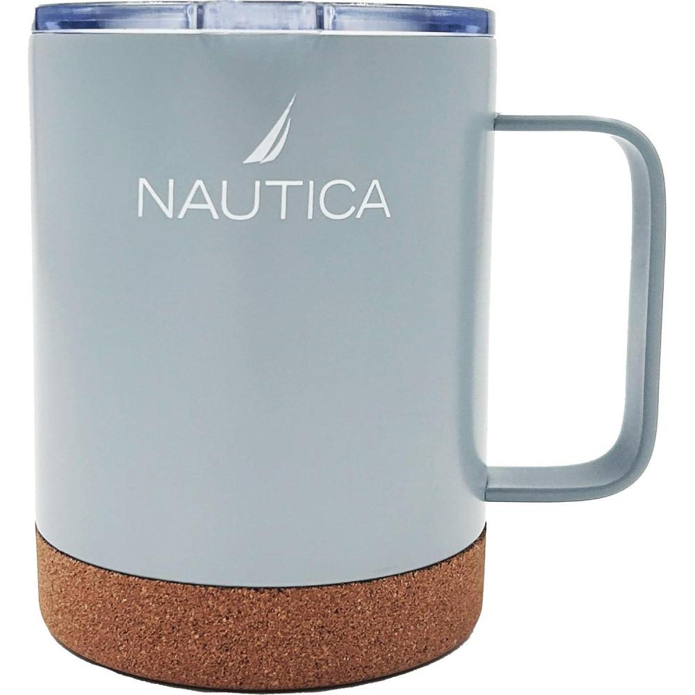 imageNAUTICA Insulated 12 oz Stainless Steel Mug with SpillResistant Lid amp Cork Base Hot or cold beverages Light GreyLight Grey