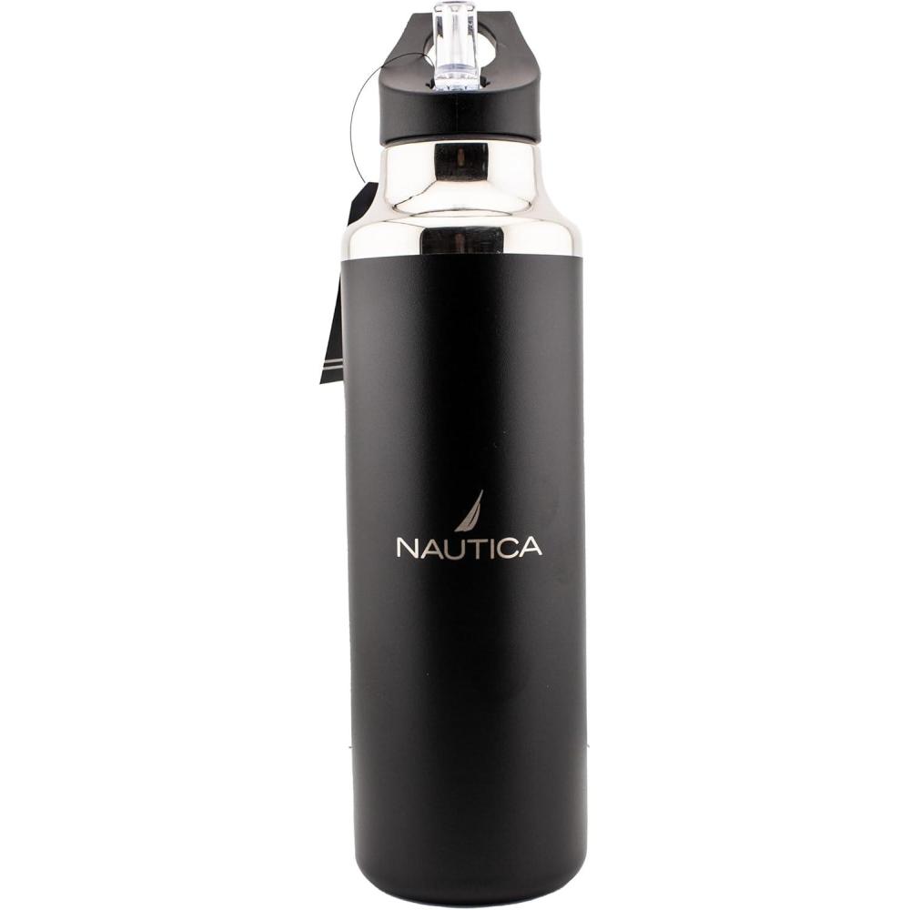 imageNautica Insulated 21oz Sleek Stainless Steel Water Bottle with Flip Lid Straw Leakproof BPAFree Wide Mouth Keeps Drinks Hot or Cold Sports Bottle Ideal for Gym Hiking and Travel BLACKBlack