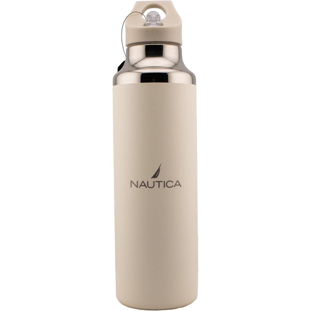 imageNautica Insulated 21oz Sleek Stainless Steel Water Bottle with Flip Lid Straw Leakproof BPAFree Wide Mouth Keeps Drinks Hot or Cold Sports Bottle Ideal for Gym Hiking and Travel BLACKTaupe