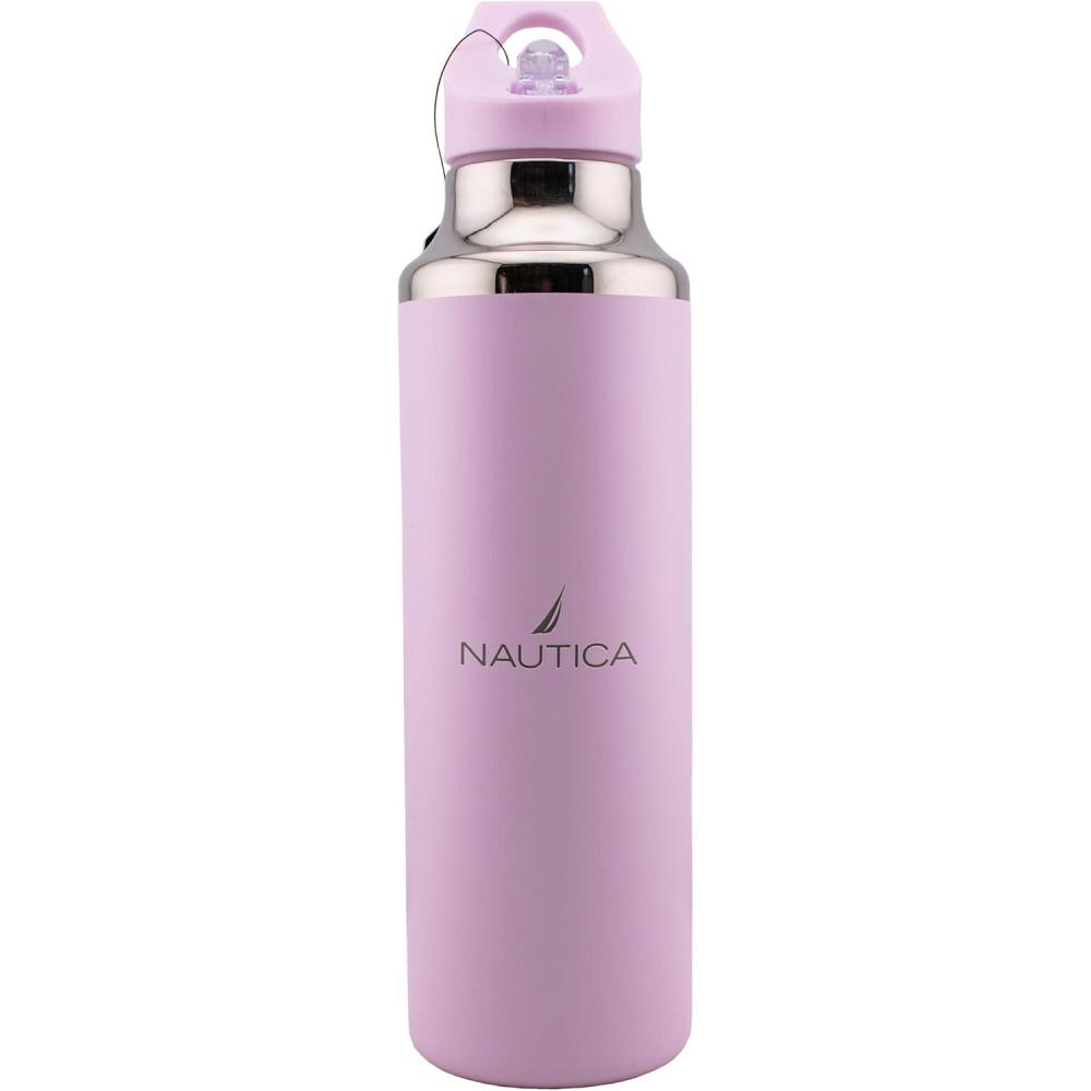 imageNautica Insulated 21oz Sleek Stainless Steel Water Bottle with Flip Lid Straw Leakproof BPAFree Wide Mouth Keeps Drinks Hot or Cold Sports Bottle Ideal for Gym Hiking and Travel BLACKPASTEL PINK
