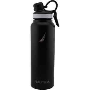 NAUTICA Double Wall Stainless Steel Tumbler With Screw-On Cap, 40 oz Cold And Hot Drink (Grey)(Black)