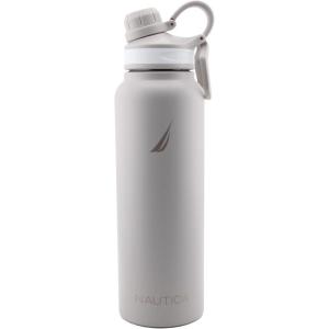 NAUTICA Double Wall Stainless Steel Tumbler With Screw-On Cap, 40 oz Cold And Hot Drink (Grey)(Gray)