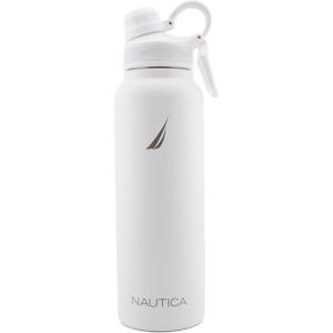 NAUTICA Double Wall Stainless Steel Tumbler With Screw-On Cap, 40 oz Cold And Hot Drink (Grey)(White)