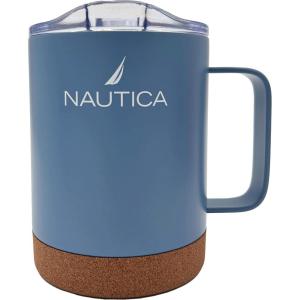 NAUTICA Insulated 12 oz Stainless Steel Mug with Spill-Resistant Lid & Cork Base, Hot or cold beverages. (Med Blue)